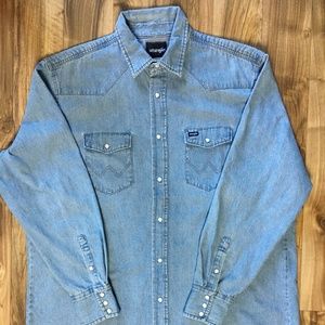 Wrangler Denim Long Sleeve Western Pearl Snap Shirt Heavy 2XL Tall